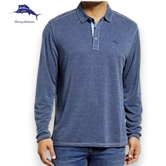 Tommy Bahama Paradise Cove Men's Polo Long Sleeve Shirt Cobalt Haze | Sz ZL - Picture 1 of 8